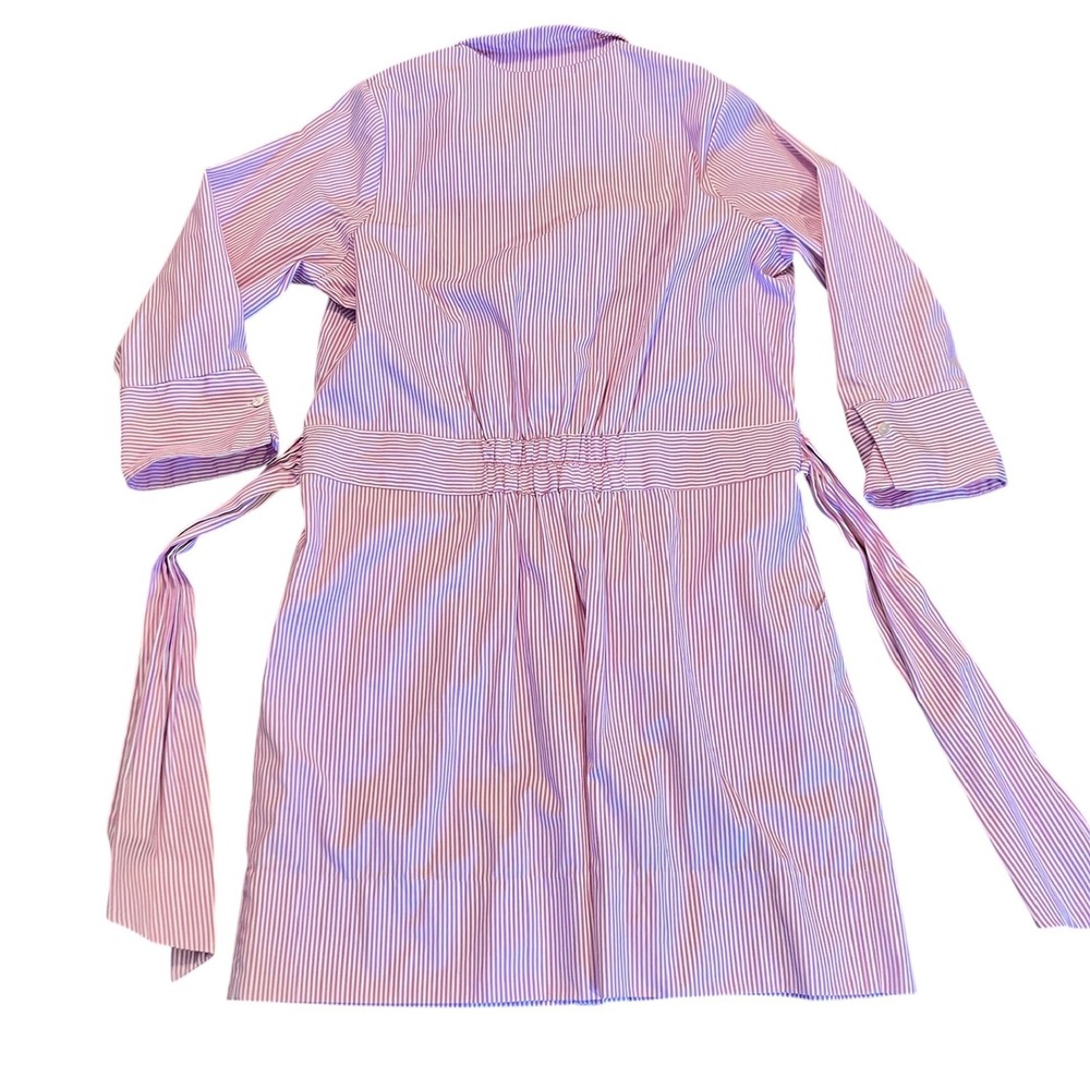 Gretchen Scott Pink and White Striped Shirt Dress XL 3/4 Sleeve Belted Pockets - Picture 4 of 13